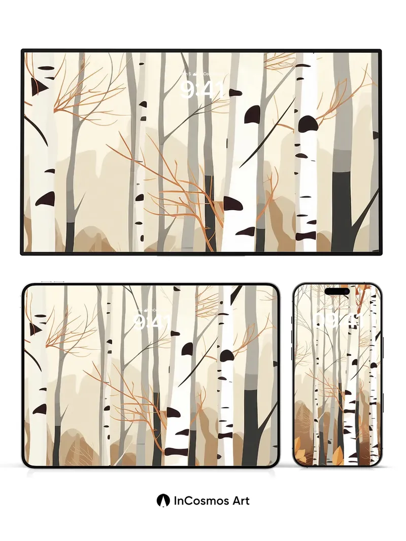 Whispering Birch Wallpaper with Autumn Hush