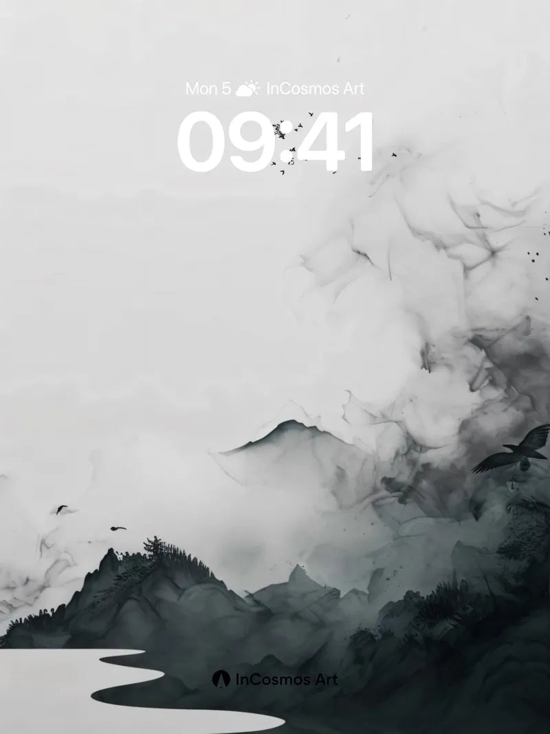 Serenity Ink Wallpaper with Floating Mountains wallpaper for iPhone, iPad & Mac