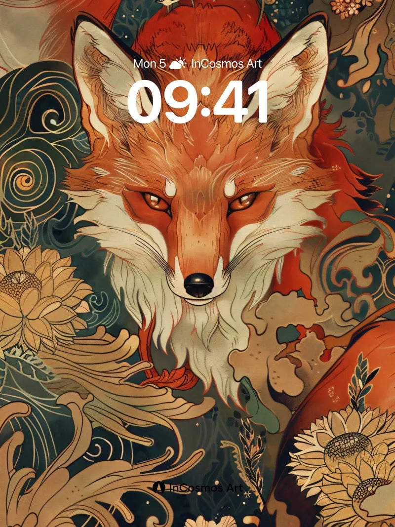 Mythical Fox Wallpaper with Golden Waves