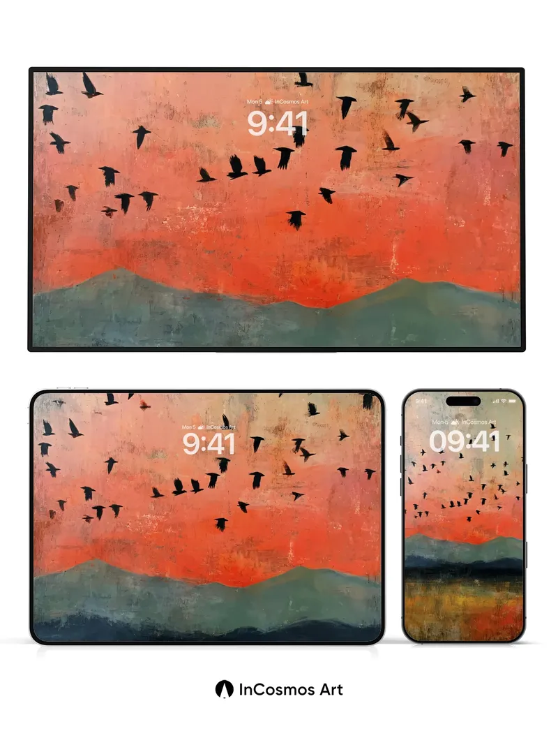 Crimson Flight Wallpaper with Mountain Hush