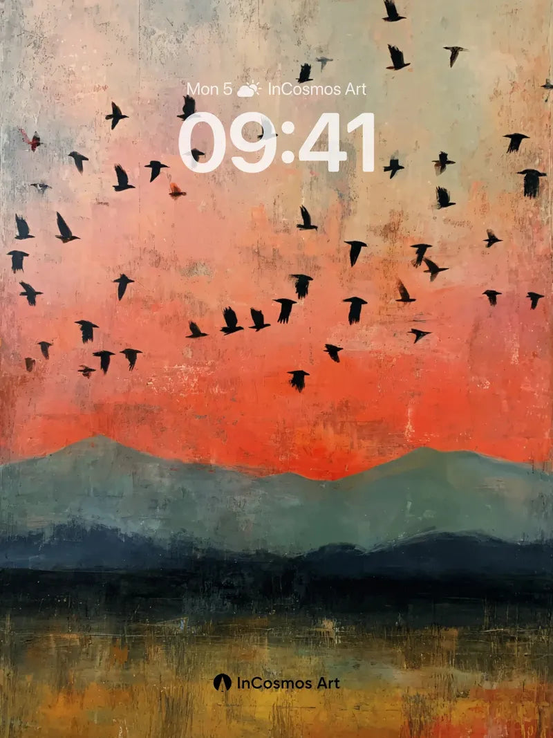 Crimson Flight Wallpaper with Mountain Hush