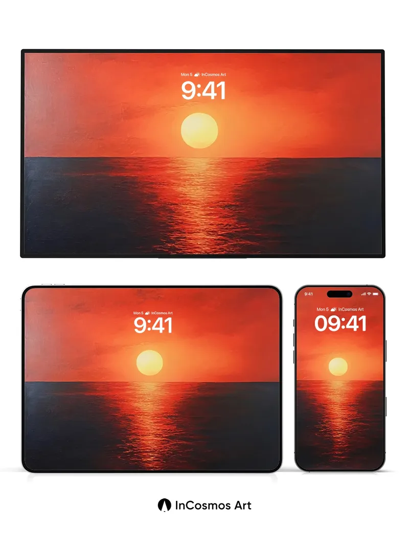 Crimson Horizon Wallpaper with Solar Reflection