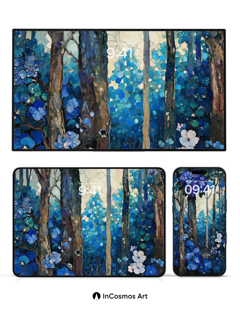 Midnight Bloom Wallpaper with Living Blue Petals