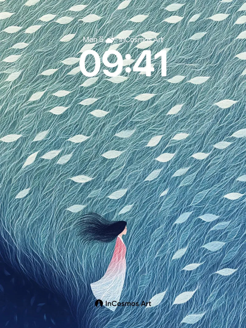 Whispering Tides Wallpaper with Floating Leaves