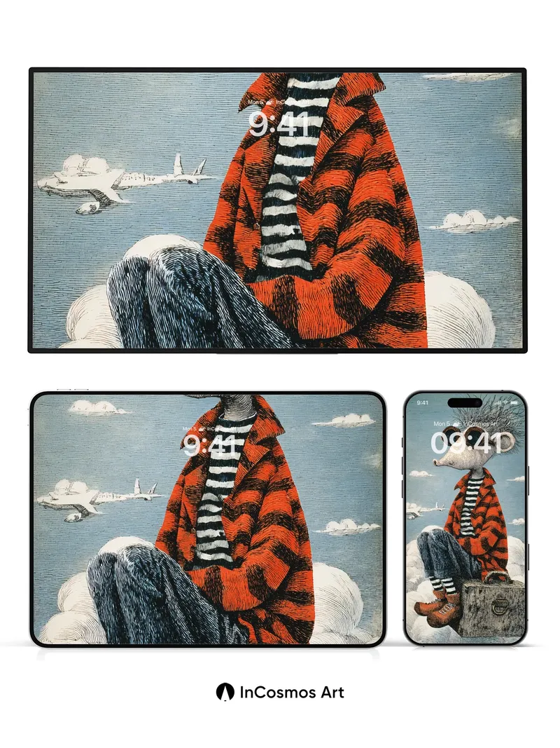 Whimsical Skybound Wallpaper with Traveling Mole