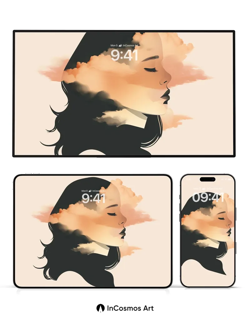 Serene Cloud Portrait Wallpaper with Ethereal Silhouette