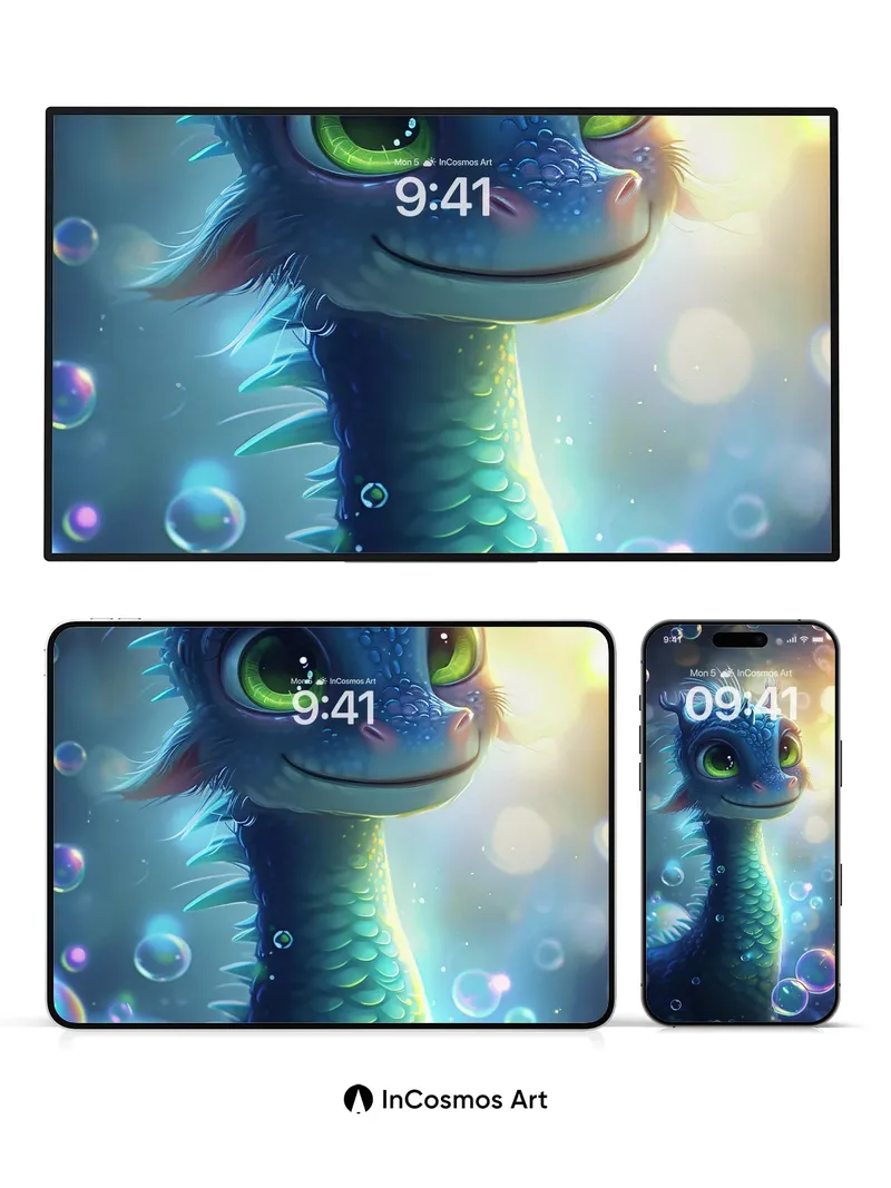 Luminous Sea Dragon Wallpaper with Floating Bubbles