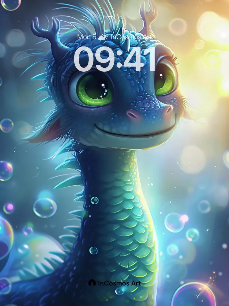 Luminous Sea Dragon Wallpaper with Floating Bubbles
