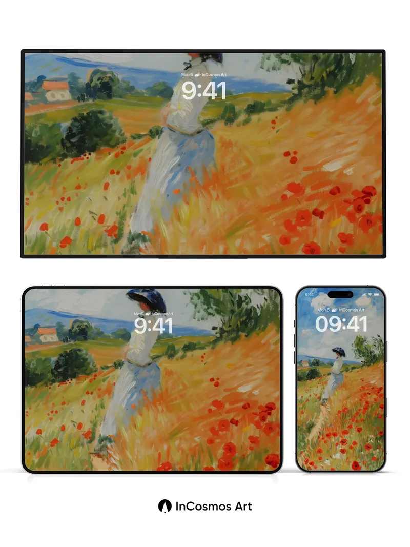 Sunlit Pathway Wallpaper with Poppy Whispers