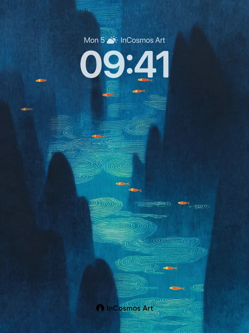 Serenity River Wallpaper with Floating Goldfish wallpaper for iPhone, iPad & Mac