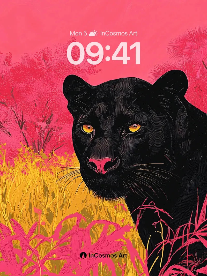 Obsidian Gaze Wallpaper with Neon Grass