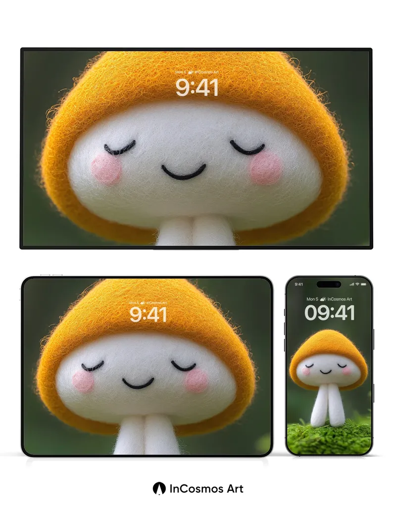 Serene Felt Mushroom Wallpaper with Mossy Embrace