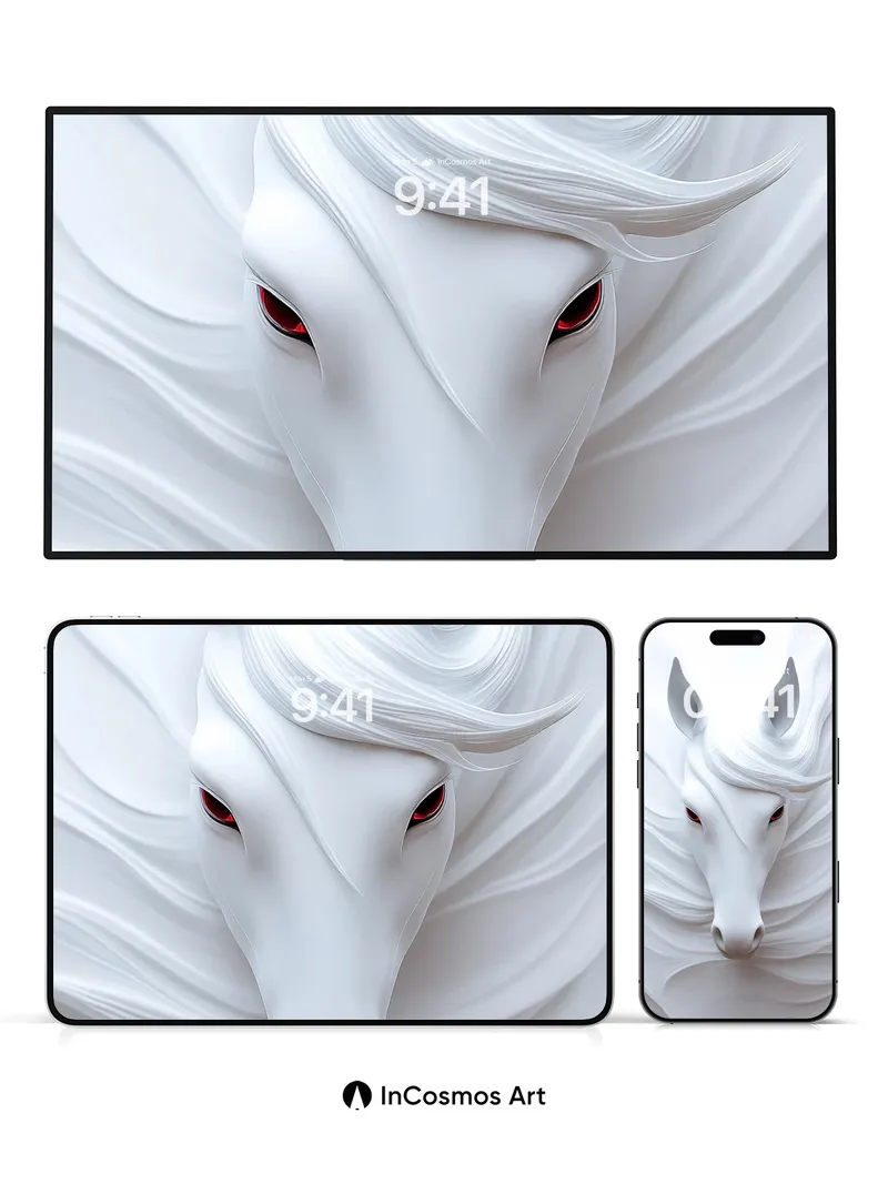 Serenity of Marble Horse Wallpaper with Crimson Eyes