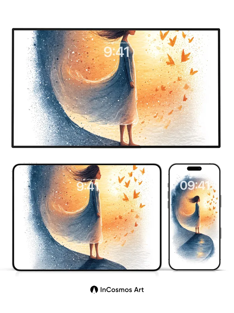 Serenity Wave Wallpaper with Floating Butterflies