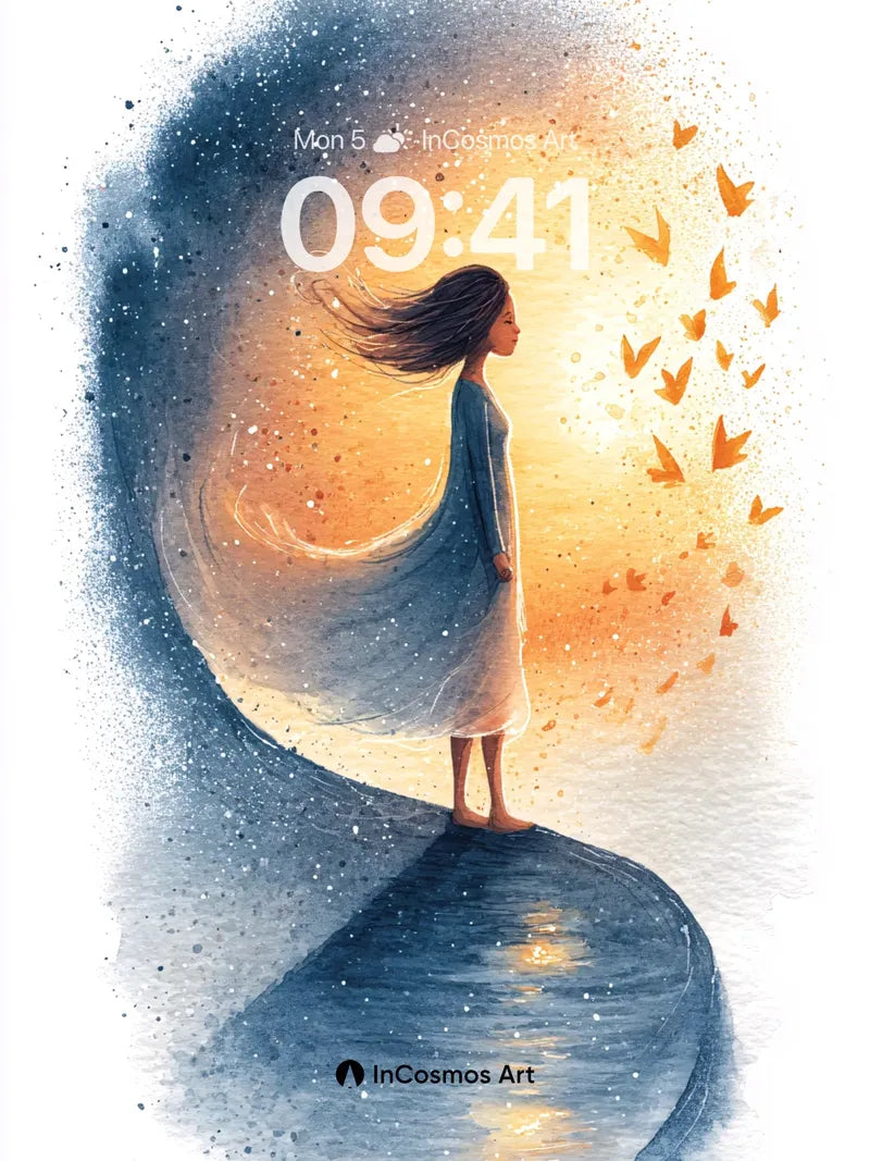 Serenity Wave Wallpaper with Floating Butterflies