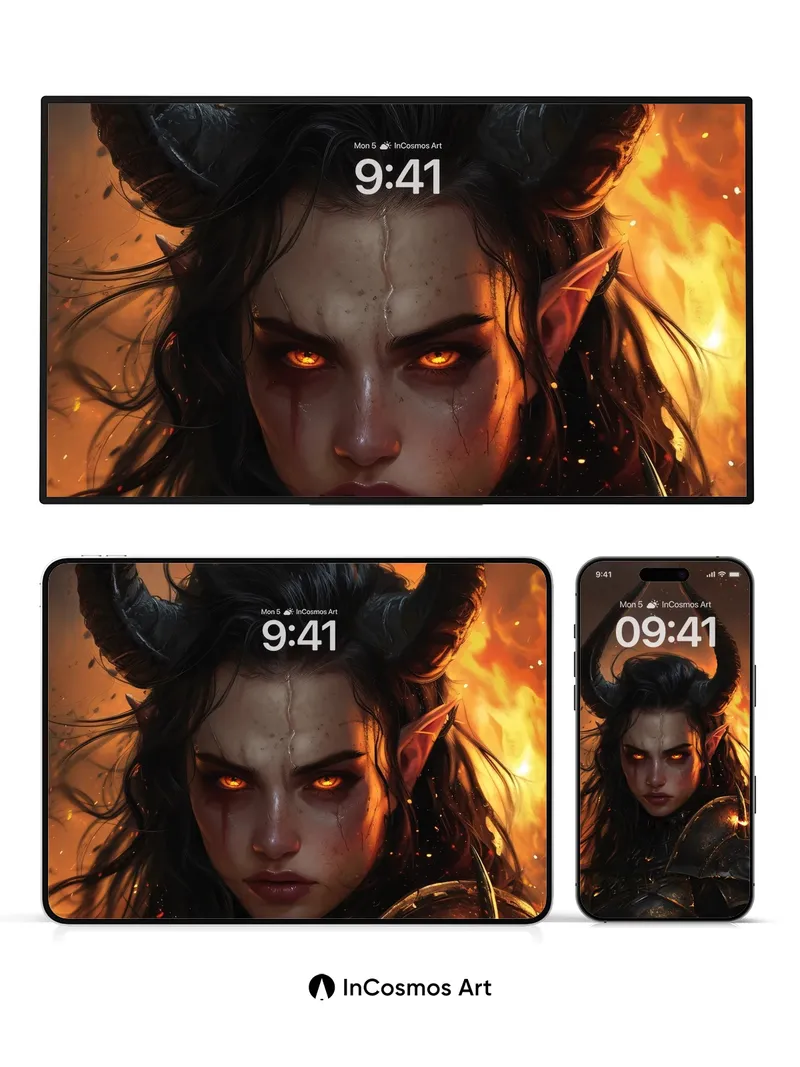 Ember-Eyed Warrior Wallpaper with Horned Majesty