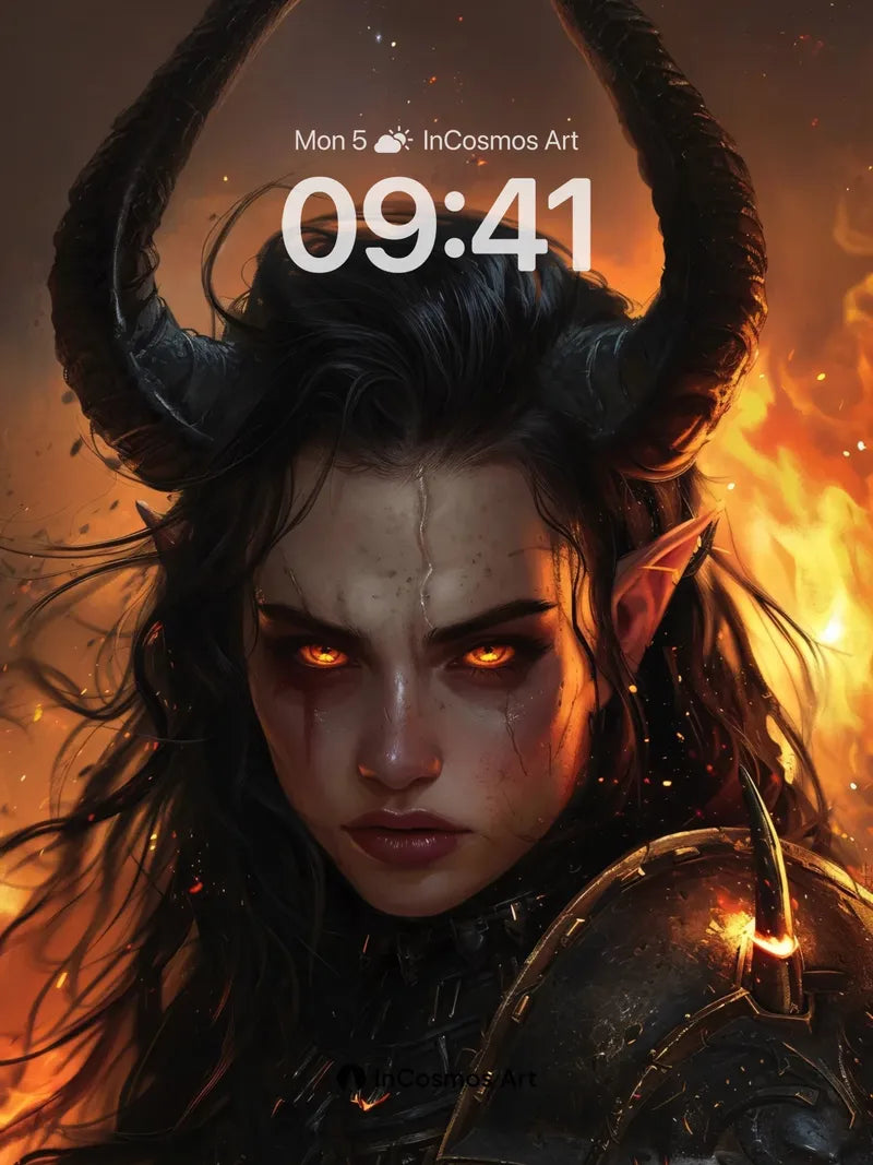 Ember-Eyed Warrior Wallpaper with Horned Majesty