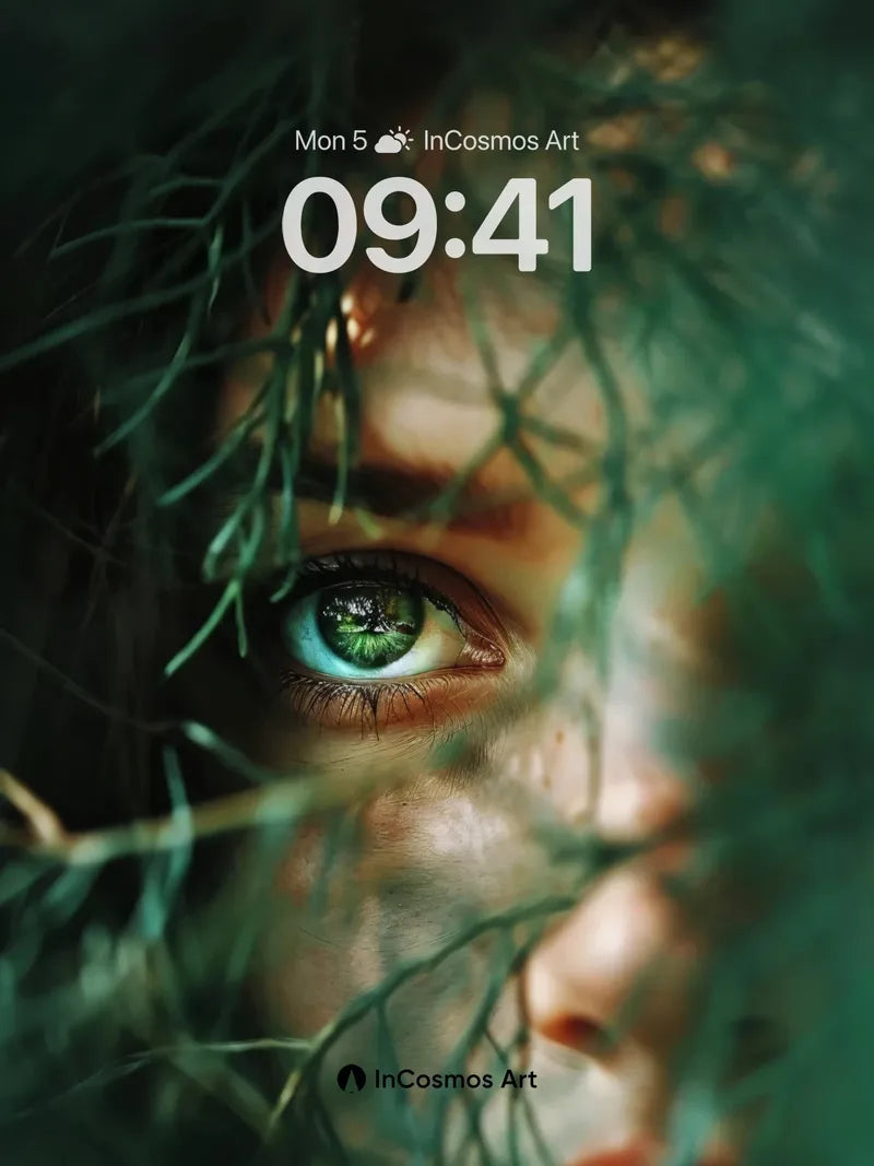 Whispering Forest Wallpaper with Emerald Gaze