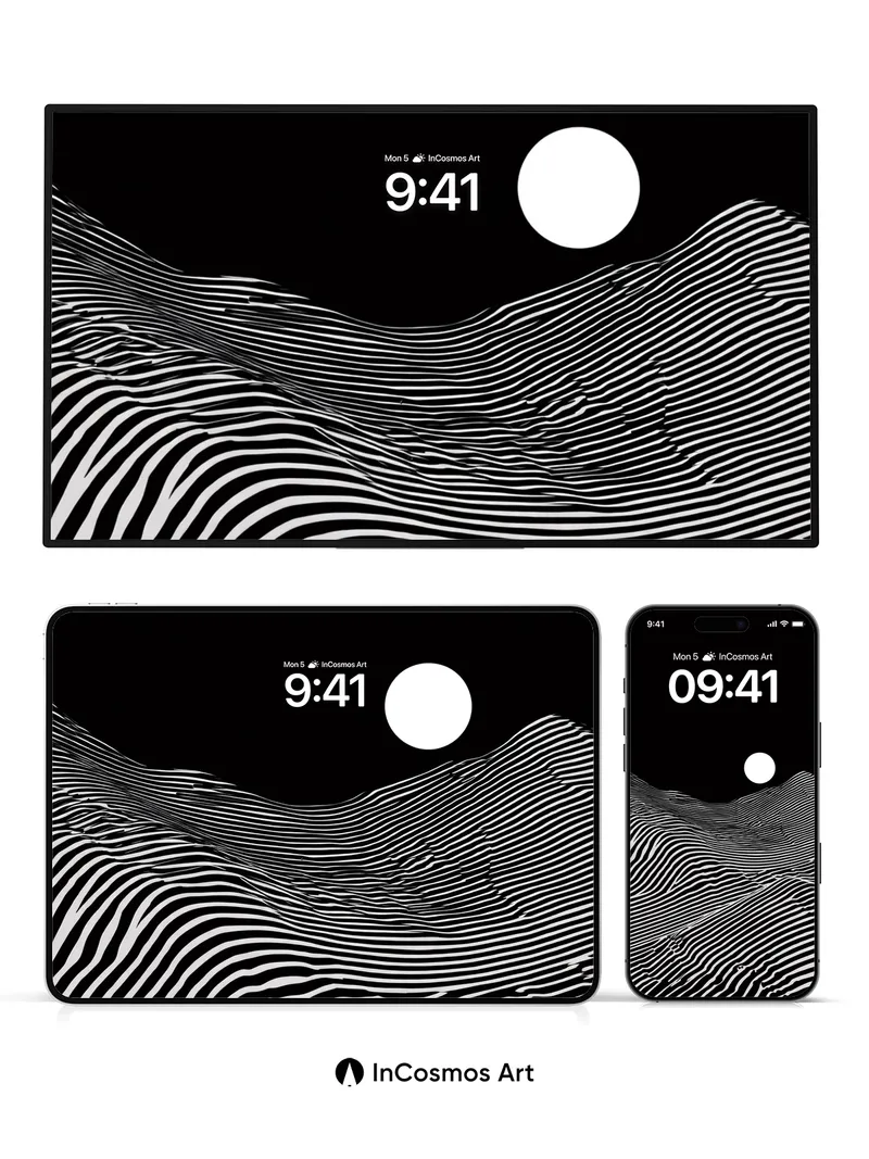 Moonlit Wave Wallpaper with Optical Lines
