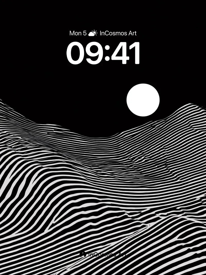 Moonlit Wave Wallpaper with Optical Lines
