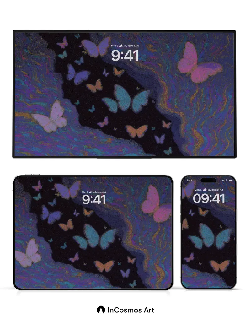 Luminous Butterfly Wallpaper with Swirling Dreamscape