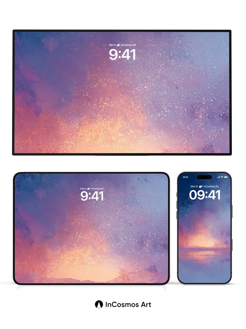 Cosmic Ember Wallpaper with Starlit Reflections