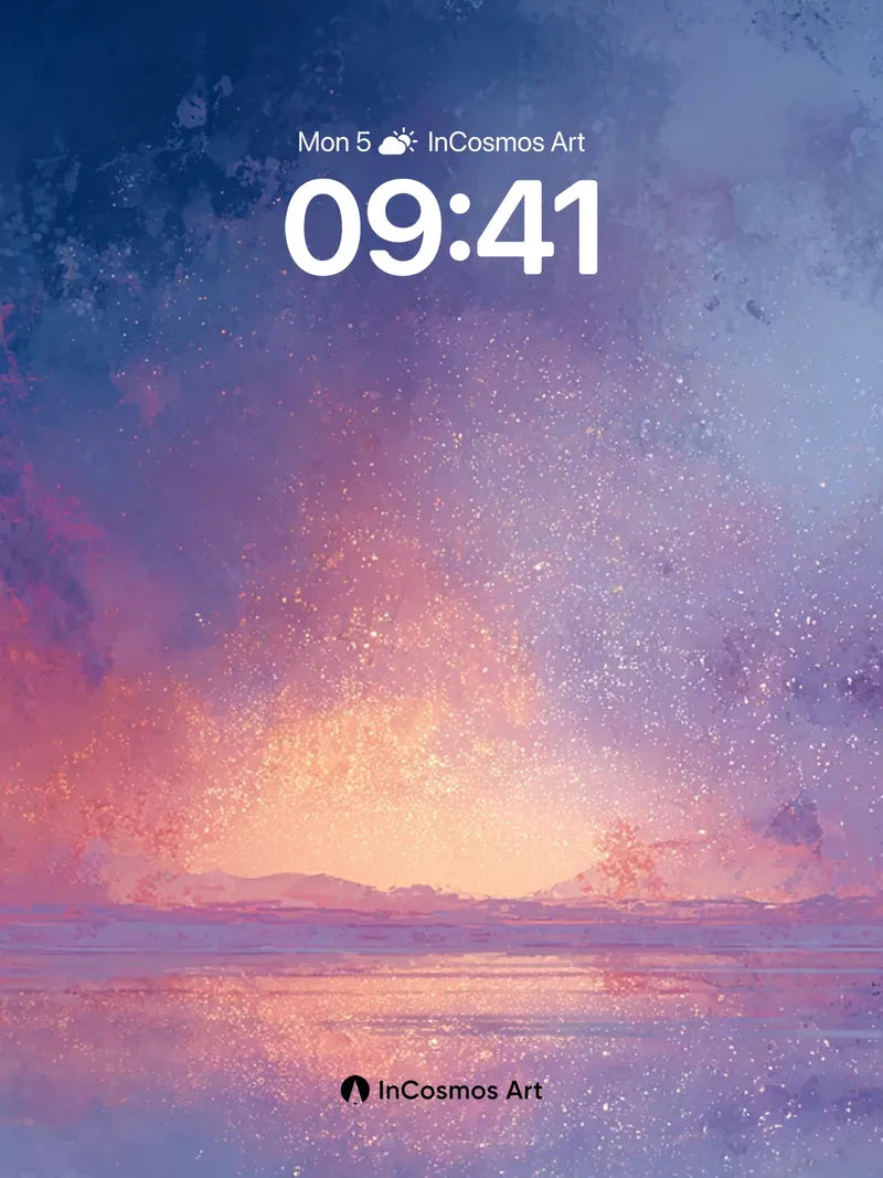 Cosmic Ember Wallpaper with Starlit Reflections