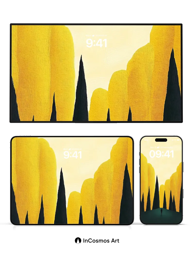 Golden Silence Wallpaper with Shadowed Peaks