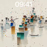 Floating Cityscape Wallpaper with Watercolor Fragments wallpaper for iPhone, iPad & Mac