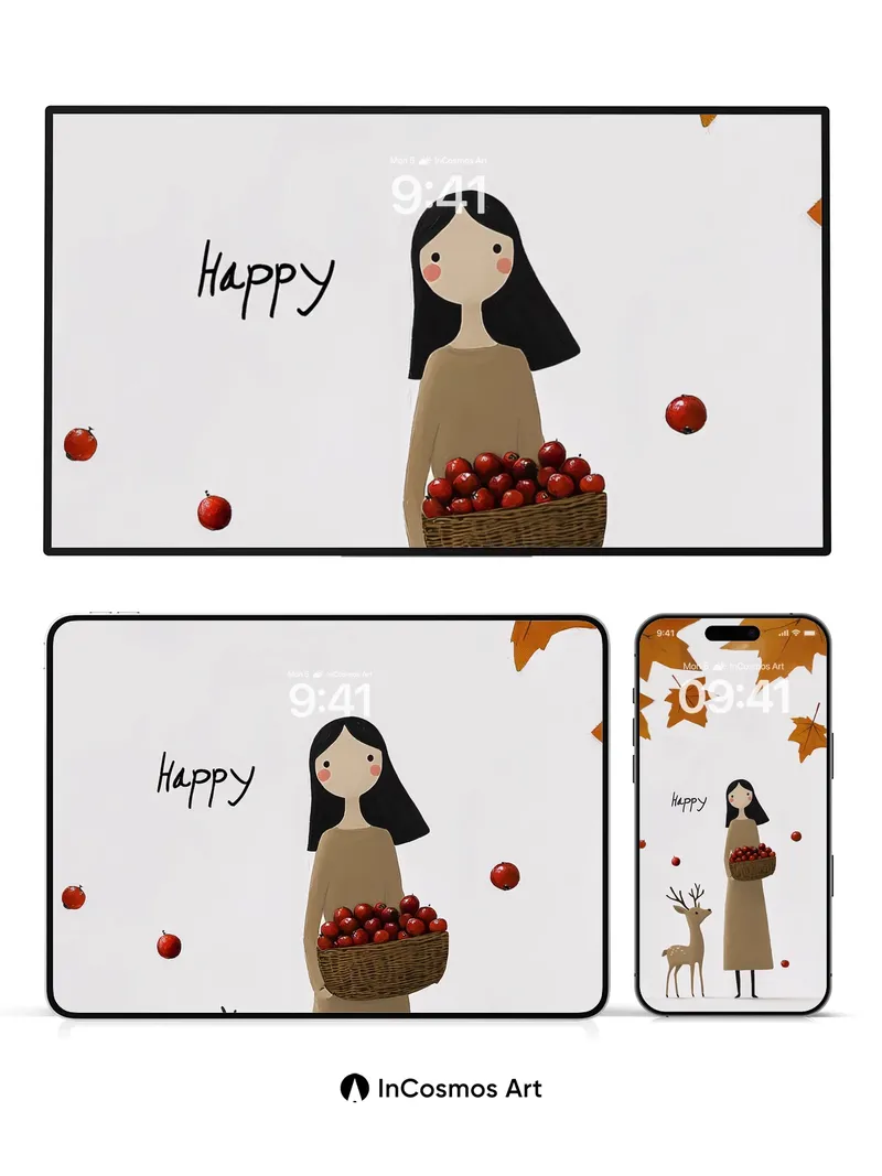 Autumn Whispers Wallpaper with Deer and Berries