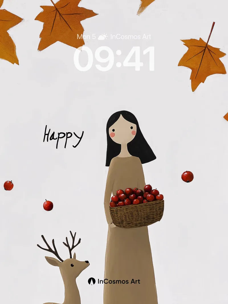 Autumn Whispers Wallpaper with Deer and Berries