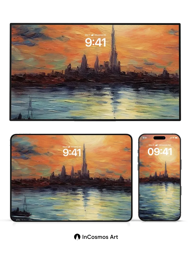 Golden Hush Wallpaper with Cathedral Silhouettes