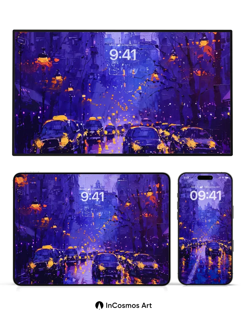 Luminous Rainfall Wallpaper with Neon Reflections