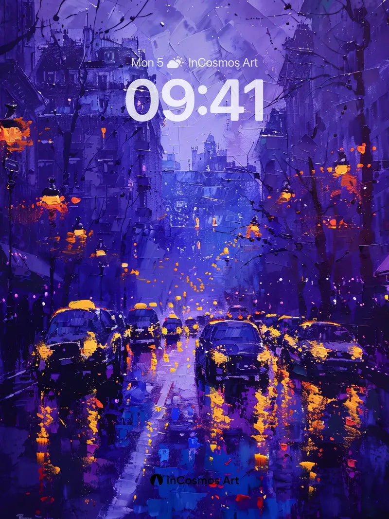 Luminous Rainfall Wallpaper with Neon Reflections