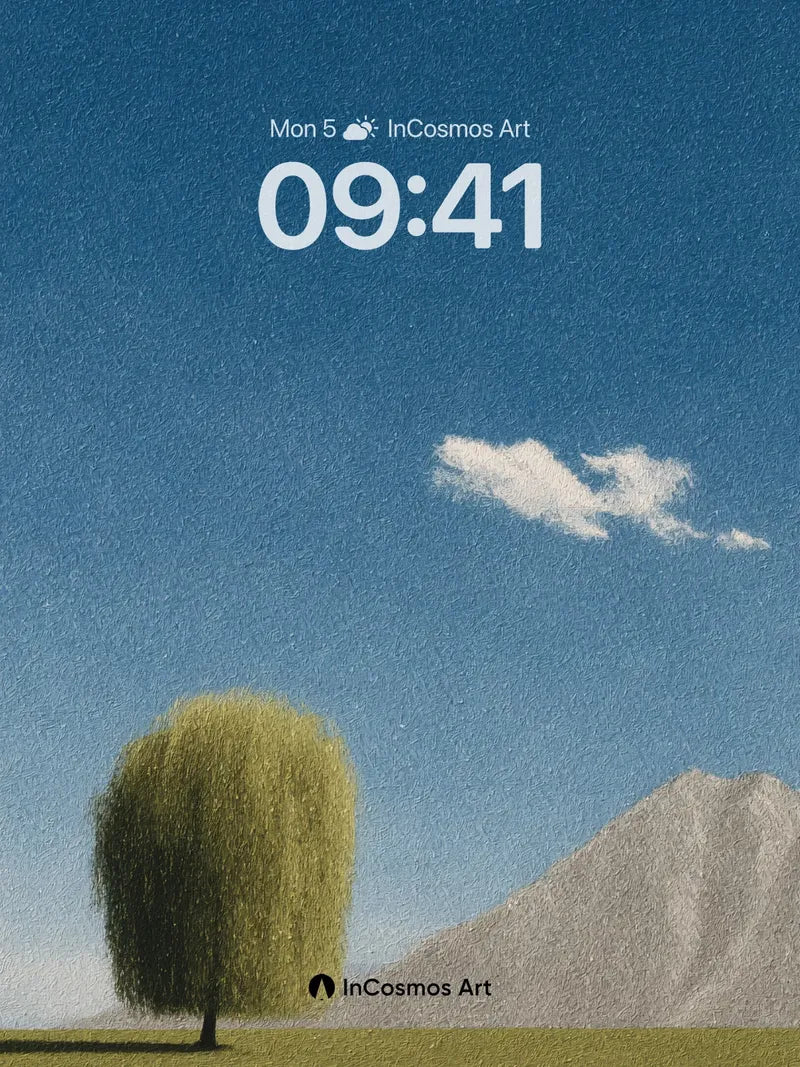 Serene Willow Wallpaper with Textured Sky wallpaper for iPhone, iPad & Mac