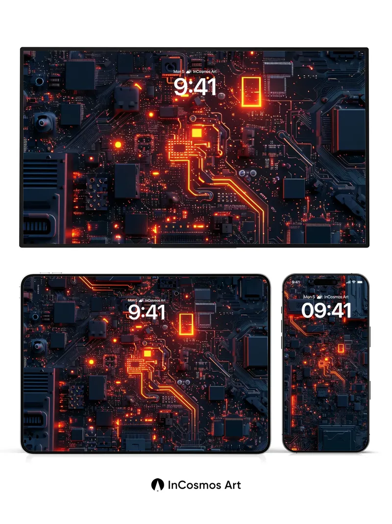 Neon Circuitry Wallpaper with Pulse Light