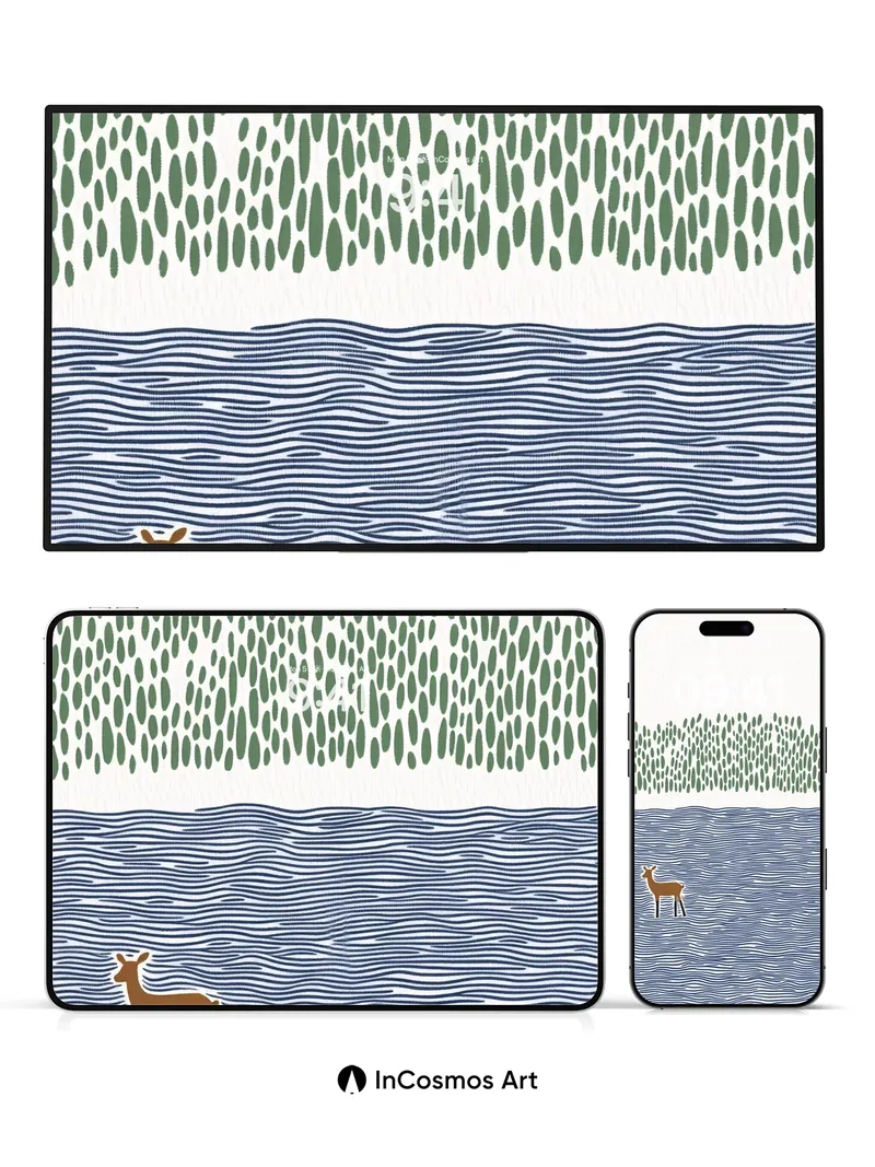 Serenity Deer Wallpaper with Wavy Terrain