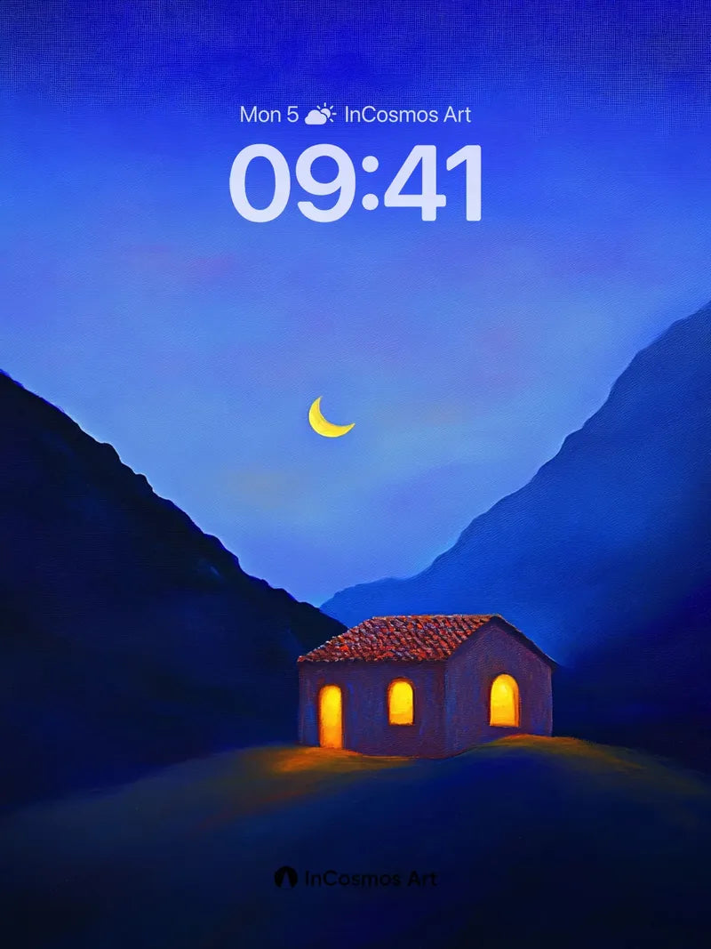 Crescent Hush Wallpaper with Warm Hearth Light