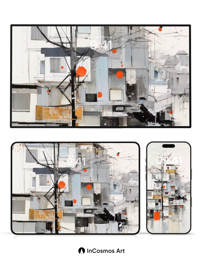 Silent Winter City Wallpaper with Orange Echoes