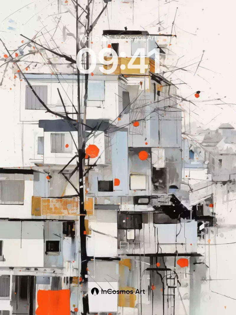 Silent Winter City Wallpaper with Orange Echoes