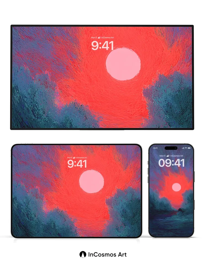 Crimson Eclipse Wallpaper with Whispering Trees