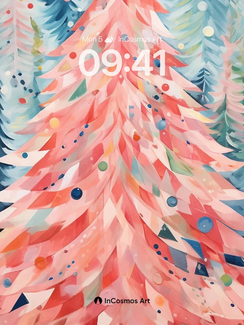 Whispering Coral Tree Wallpaper with Geometric Snowfall