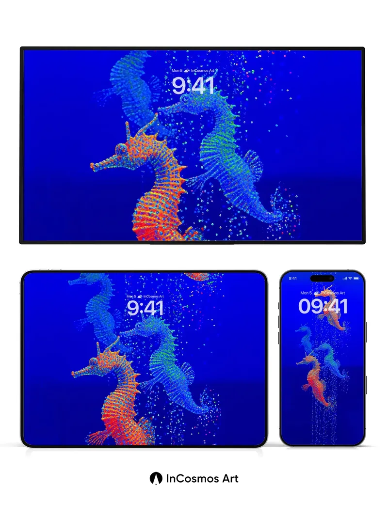 Neon Oceanic Wallpaper with Dazzling Seahorse Trails