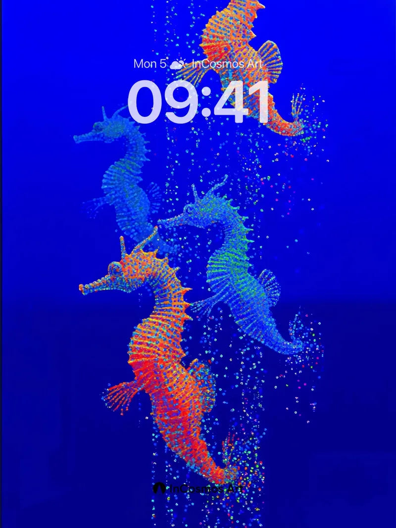 Neon Oceanic Wallpaper with Dazzling Seahorse Trails