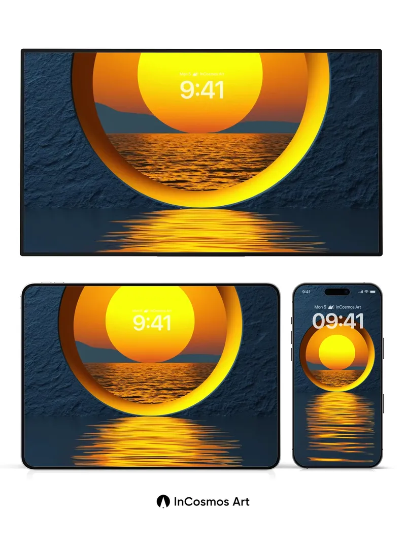 Golden Horizon Wallpaper with Circular Portal