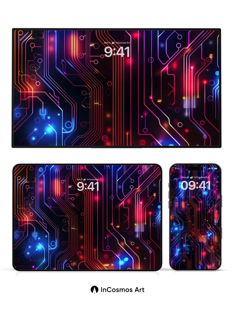 Neon Circuitry Wallpaper with Electric Pulse