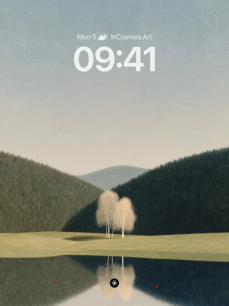 Tranquil Mirror Wallpaper with Twin Trees wallpaper for iPhone, iPad & Mac