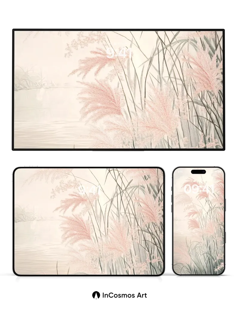 Serenity Reeds Wallpaper with Misty Glow