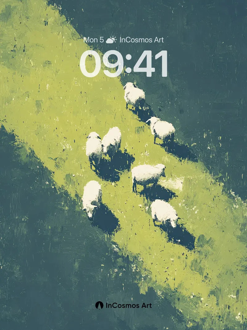 Serenity Meadow Wallpaper with Flock of Sheep
