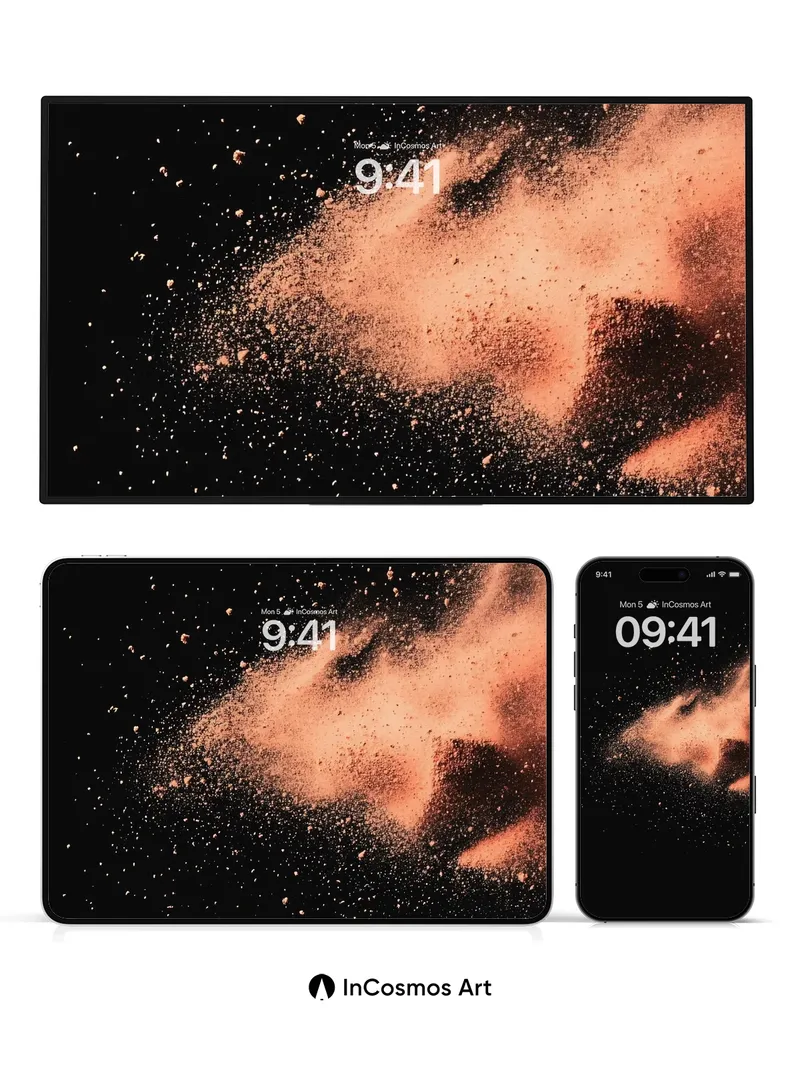 Crimson Dust Explosion Wallpaper with Cosmic Drift